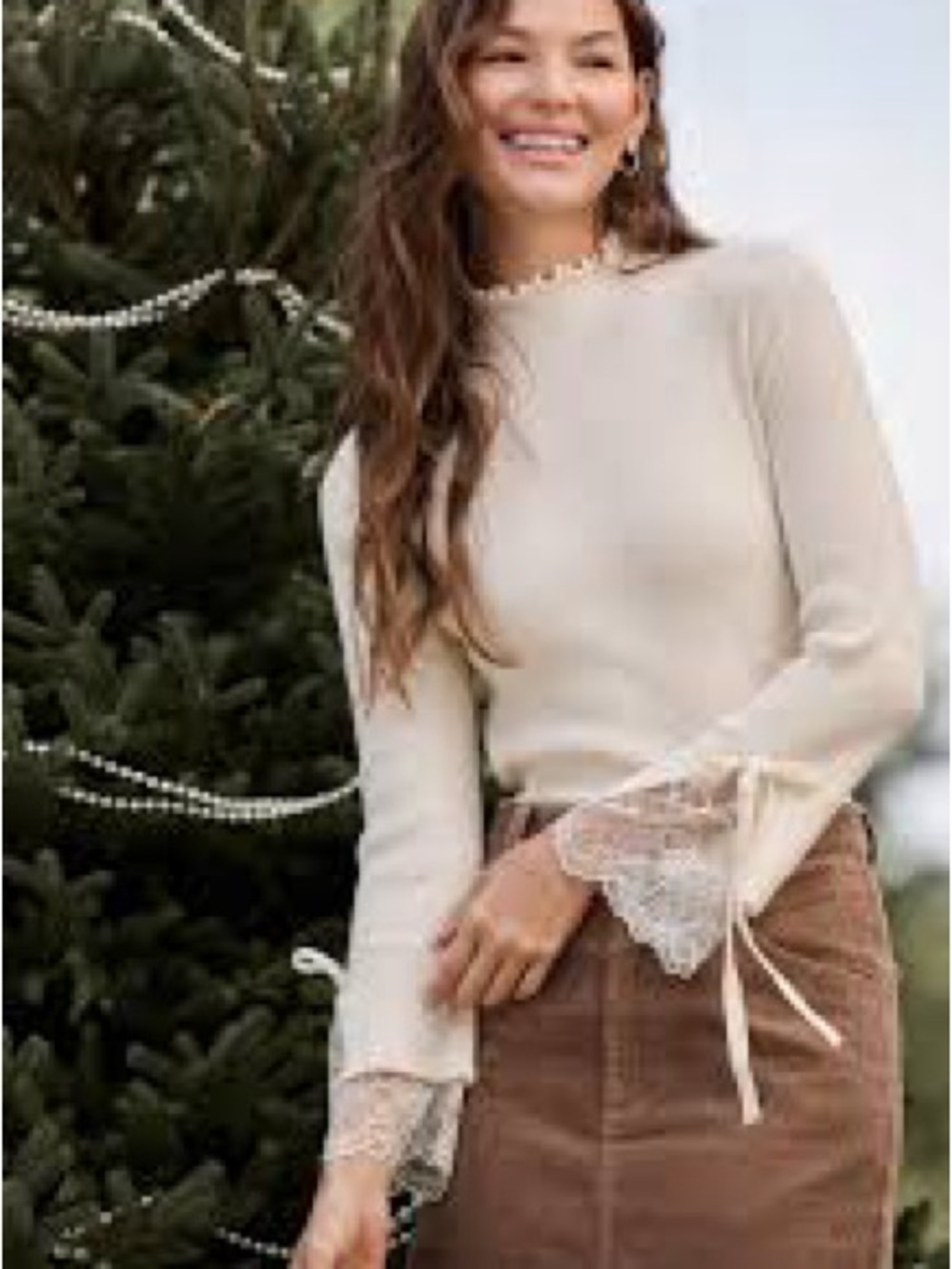 Altar'd State Cream Ruffled Ribbed Top